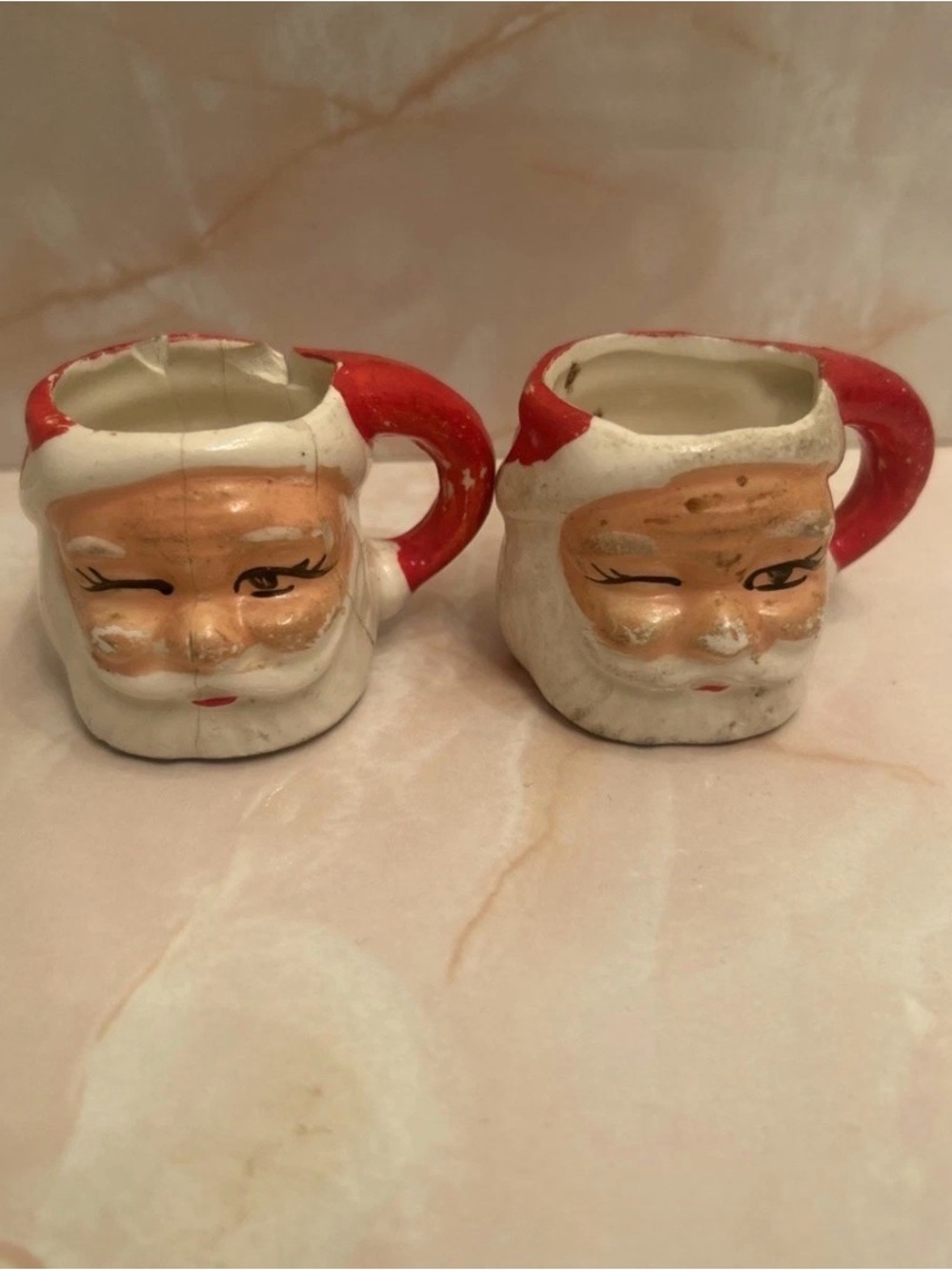 Vintage Japan Winking Santa Claus Mini Mugs Set of 2 Christmas Ceramic Cups
